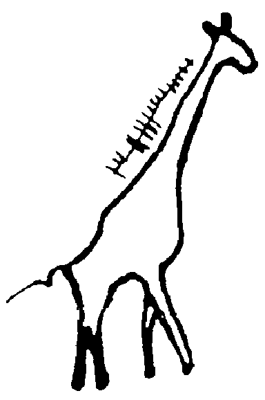 Giraffe with Ogam writing alongside